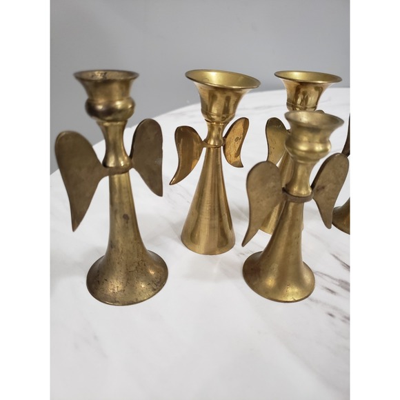 Vintage LOT Brass Angel Wing Candle Stick Holder Taper Candlestick Christmas MCM - Picture 8 of 8